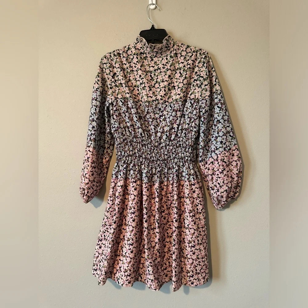 Vince Camuto Floral Smocked Waist Long Sleeve Dress 8 - Picture 8 of 8